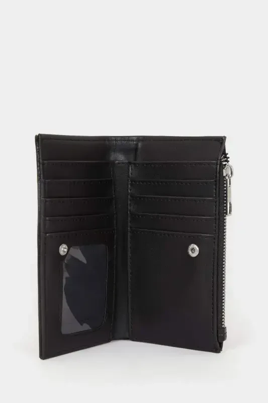 Women's Faux Leather Wallet-Black - 3