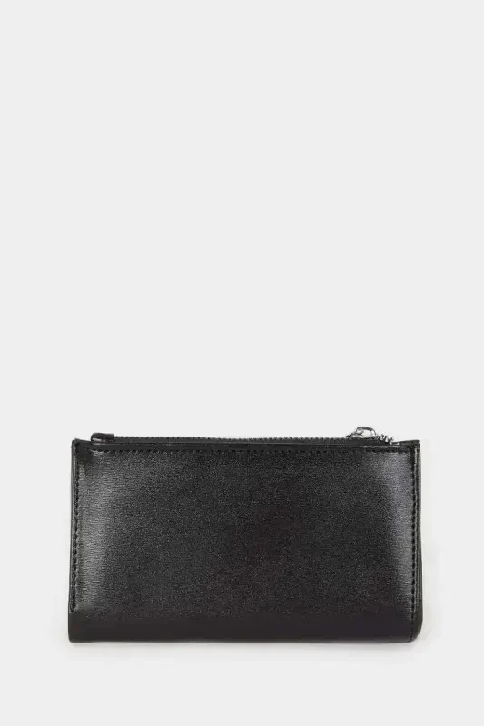 Women's Faux Leather Wallet-Black - 5