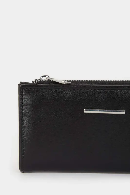 Women's Faux Leather Wallet-Black - 2