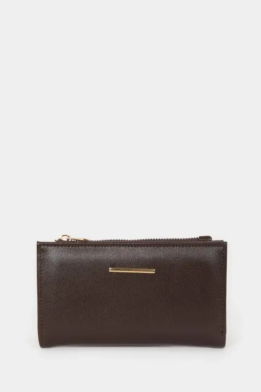 Women's Faux Leather Wallet-Coffee - DEFACTO