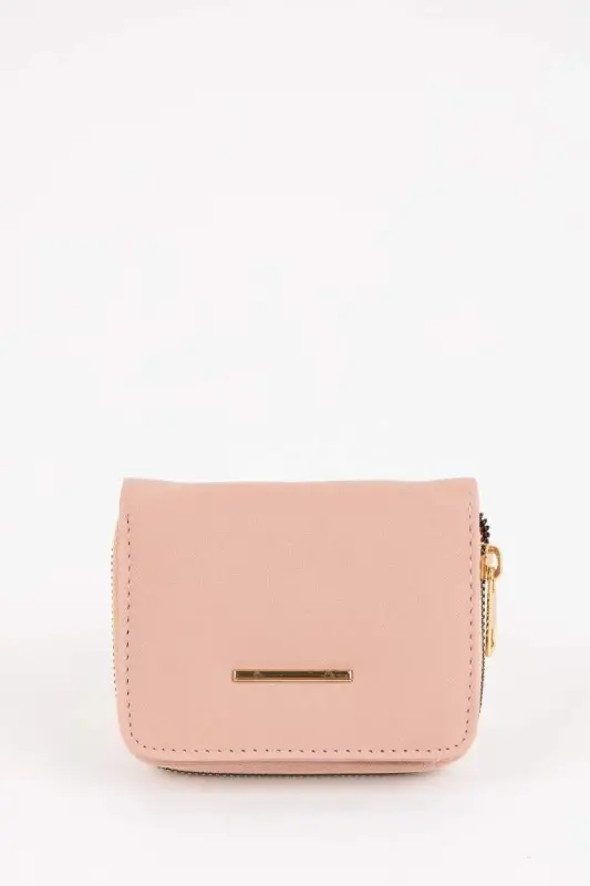 Women's Faux Leather Wallet-Light Pink - 1