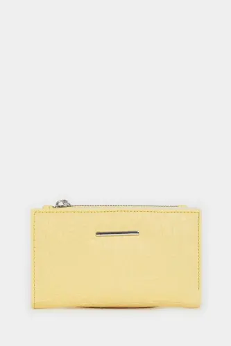 Women's Faux Leather Wallet-Yellow - 1