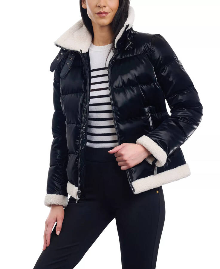 Women's Faux-Shearling Shine Puffer Coat, Created for Modazone Black - 1