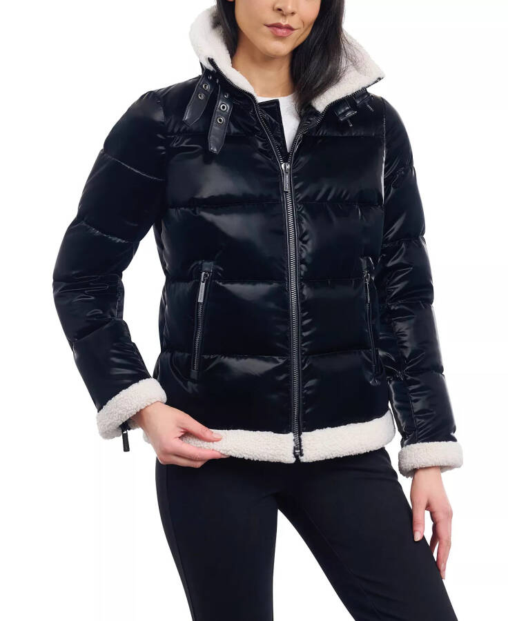 Women's Faux-Shearling Shine Puffer Coat, Created for Modazone Black - 2