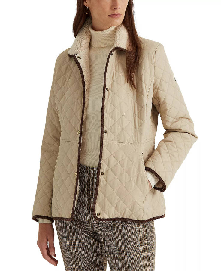 Women's Faux-Sherpa-Collar Quilted Coat Fashion Cream - 1