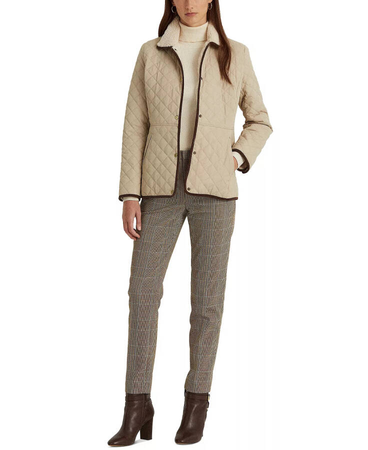 Women's Faux-Sherpa-Collar Quilted Coat Fashion Cream - 4