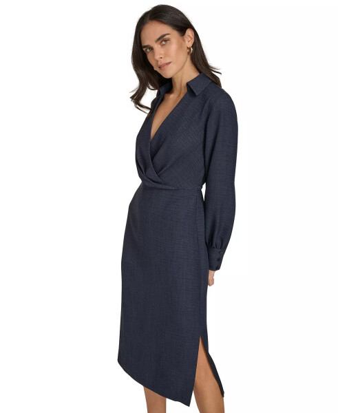 Women's Faux-Wrap Long-Sleeve Sheath Dress Indigo - 3