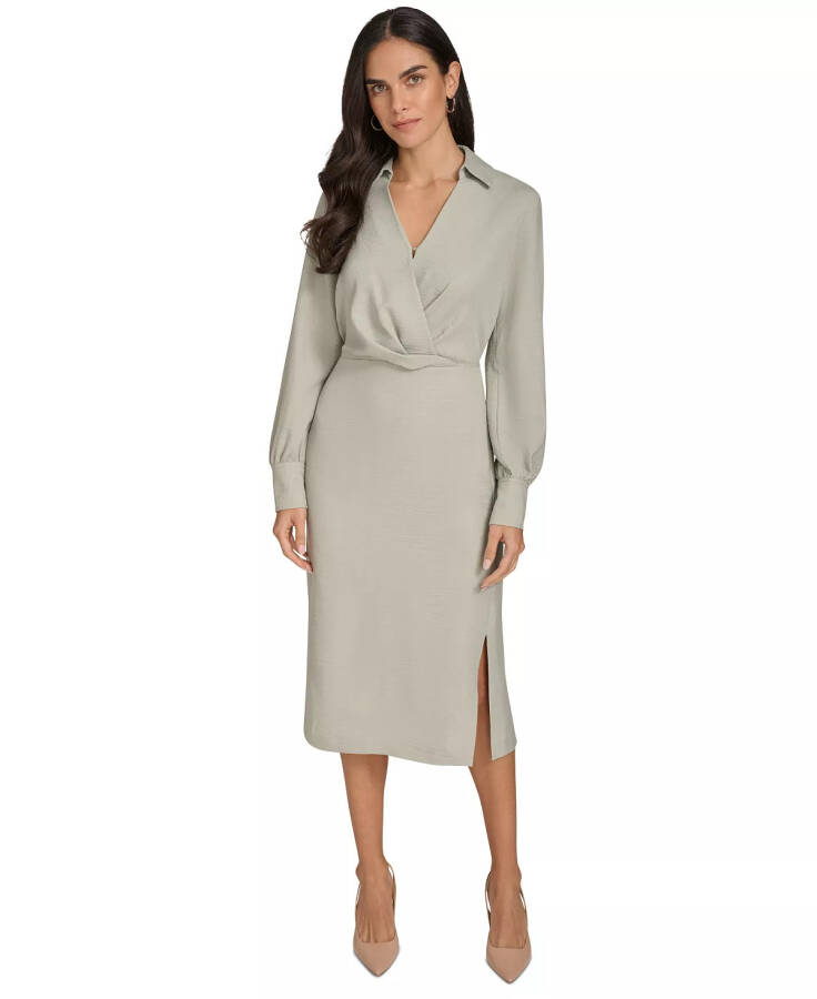 Women's Faux-Wrap Long-Sleeve Sheath Dress Jadeite - 1