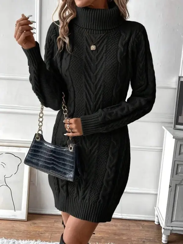 Women's Fisherman Collar Mini Knitted Dress - 2