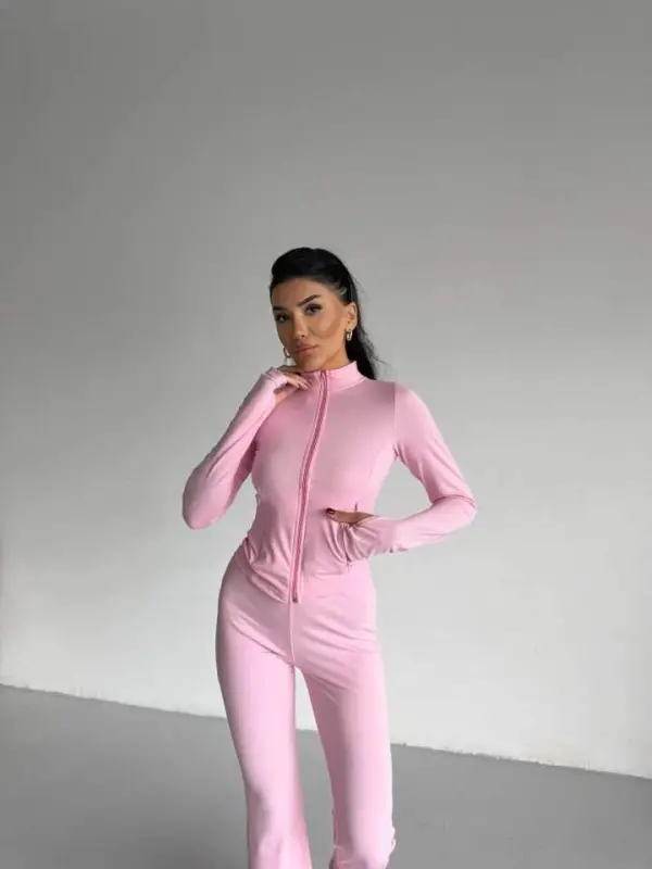 Women's Fisherman Collar Pocket Detailed Jacket and Spanish Trousers Sports Set - 4