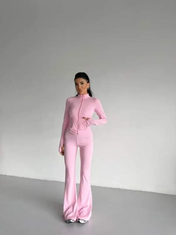 Women's Fisherman Collar Pocket Detailed Jacket and Spanish Trousers Sports Set - 5