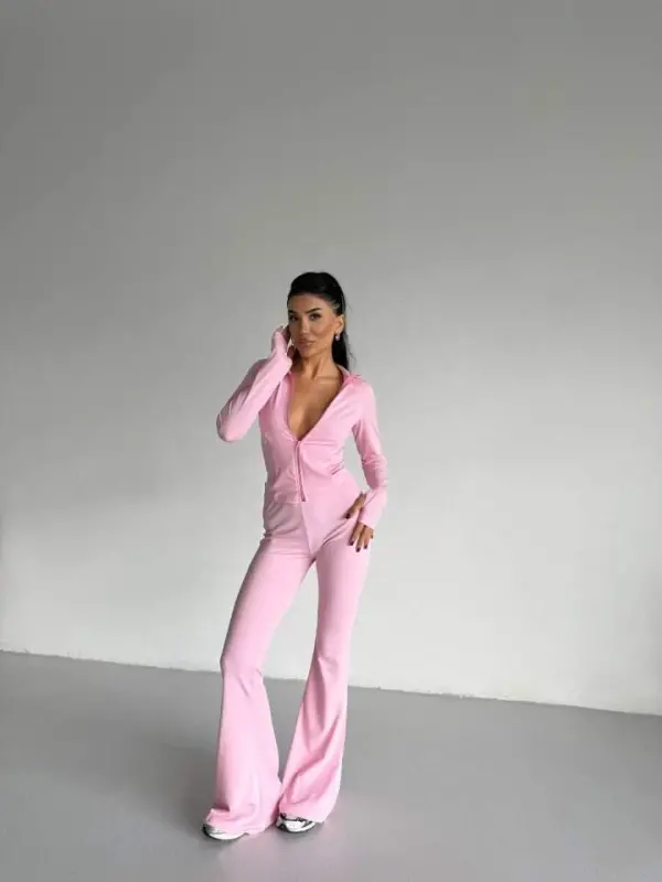 Women's Fisherman Collar Pocket Detailed Jacket and Spanish Trousers Sports Set - 7