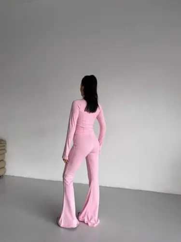 Women's Fisherman Collar Pocket Detailed Jacket and Spanish Trousers Sports Set - 8