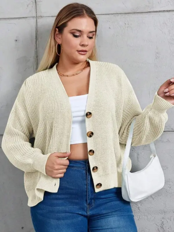 Women's Five Button Plus Size Knit Cardigan - BÜYÜKBEDENIZ