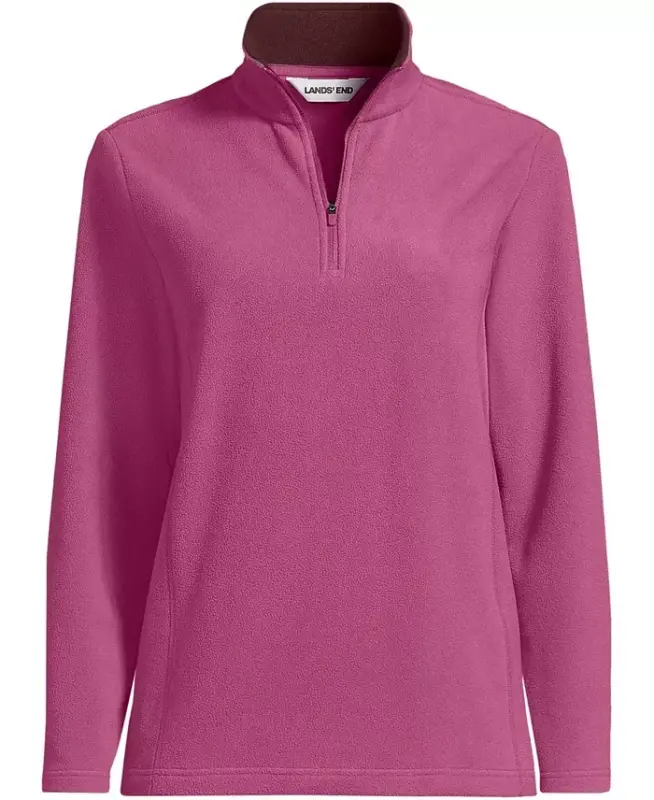 Women's Fleece Quarter Zip Pullover - Light raspberry/burgundy - LANDS' END