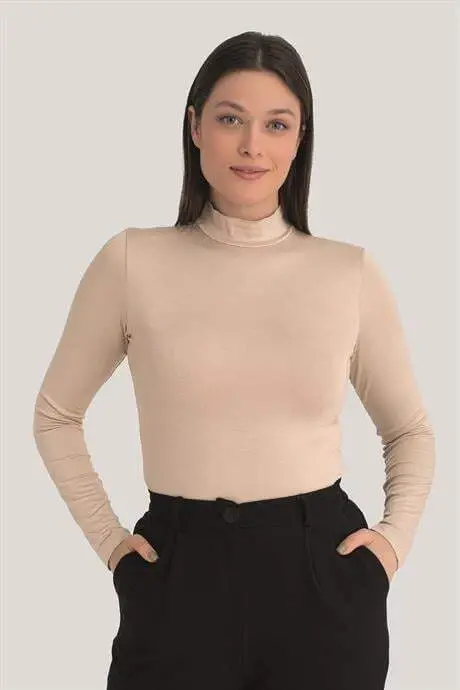 Women's Flesh Turtleneck Long Sleeve Bodysuit 3 Pcs - 2