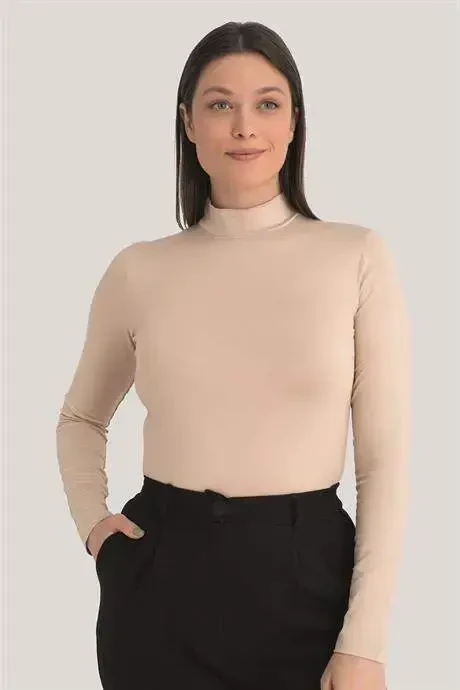 Women's Flesh Turtleneck Long Sleeve Bodysuit 3 Pcs - 3