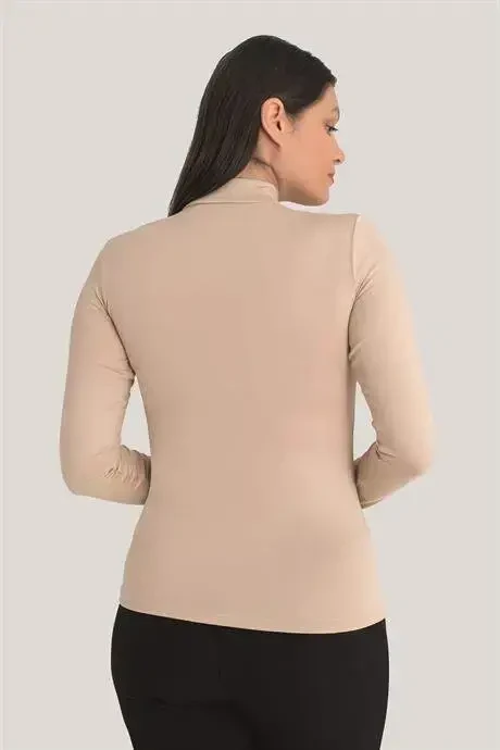 Women's Flesh Turtleneck Long Sleeve Bodysuit 3 Pcs - 5