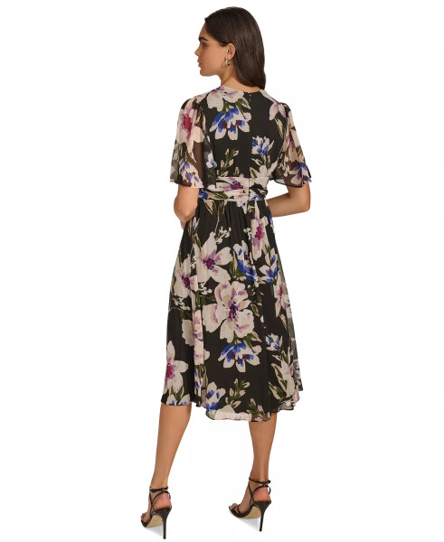 Women's Floral Chiffon Flutter-Sleeve Dress Black Multi - 2