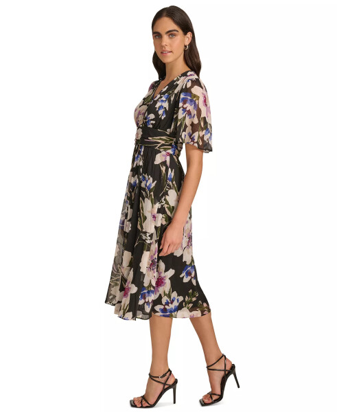 Women's Floral Chiffon Flutter-Sleeve Dress Black Multi - 5