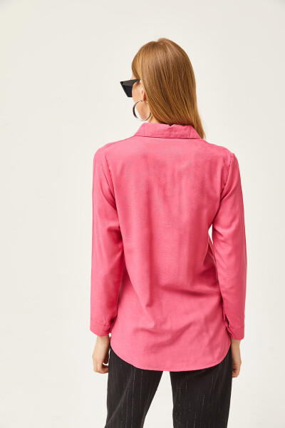 Women's Floral Fuchsia Jacquard Satin Detailed Woven Shirt GML-19001173 - 2