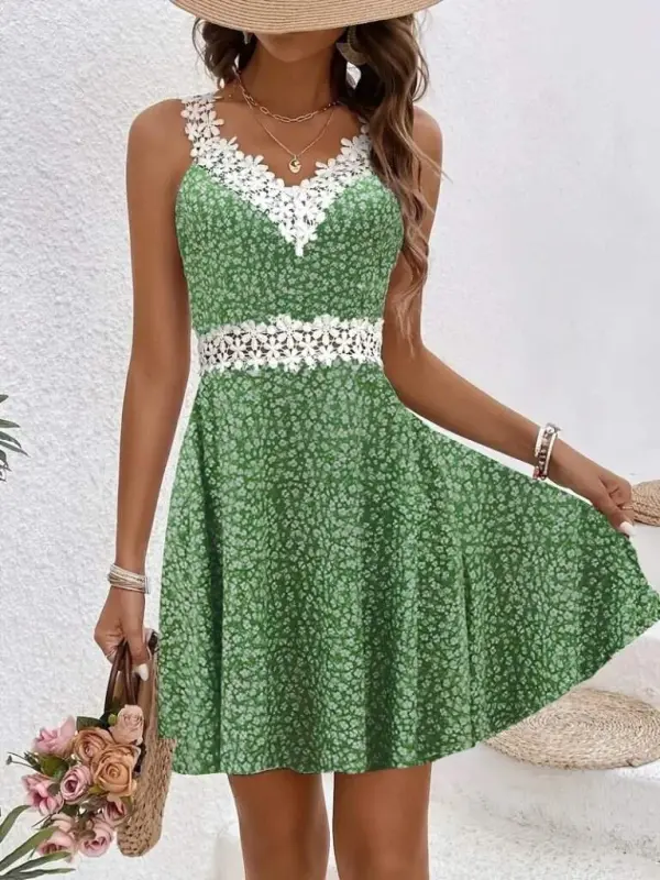 Women's Floral Patterned Supreme Dress with Lace Collar - BÜYÜKBEDENIZ