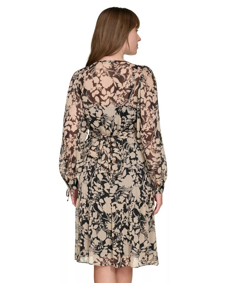 Women's Floral-Print Fit & Flare Dress Black/Sand - 2