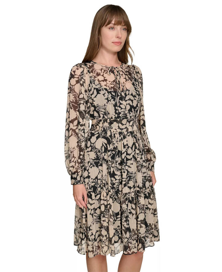 Women's Floral-Print Fit & Flare Dress Black/Sand - 3