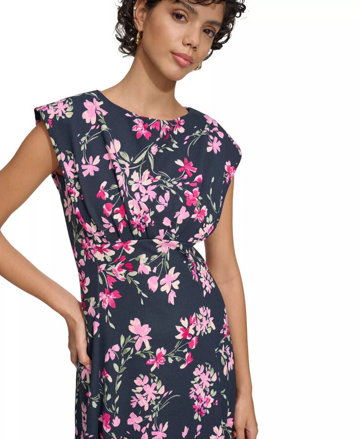 Women's Floral-Print Gathered-Waist Dress Dark Blue - 2