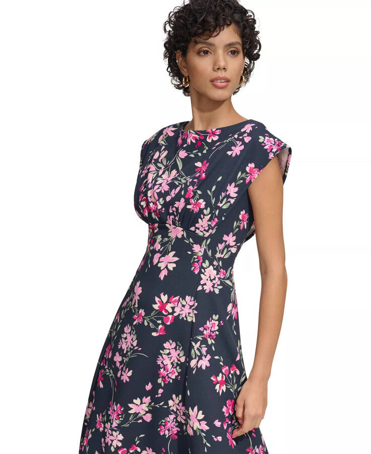 Women's Floral-Print Gathered-Waist Dress Dark Blue - 5