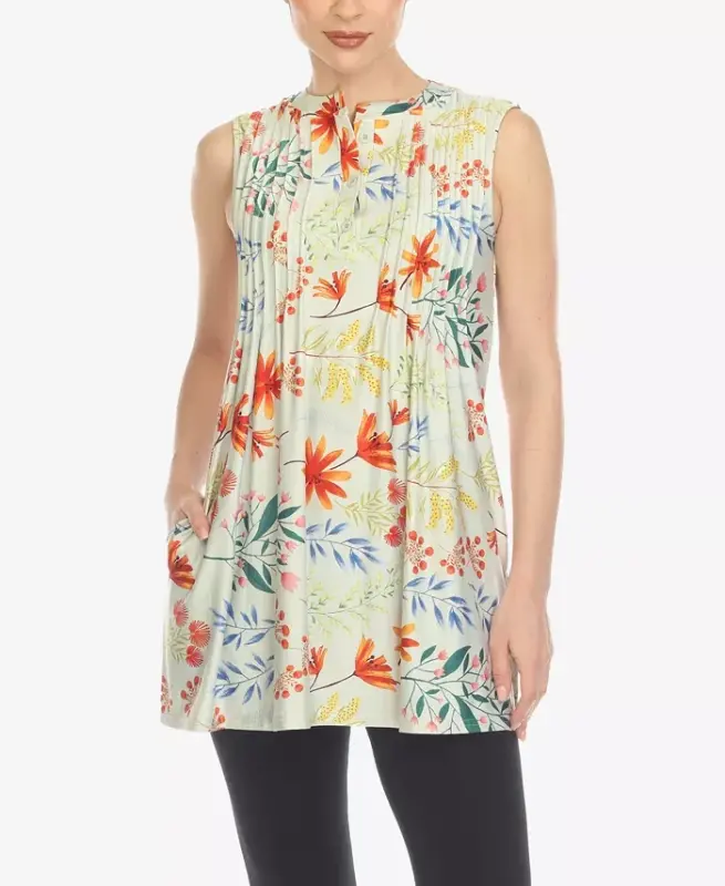 Women's Floral Sleeveless Tunic Top - 1