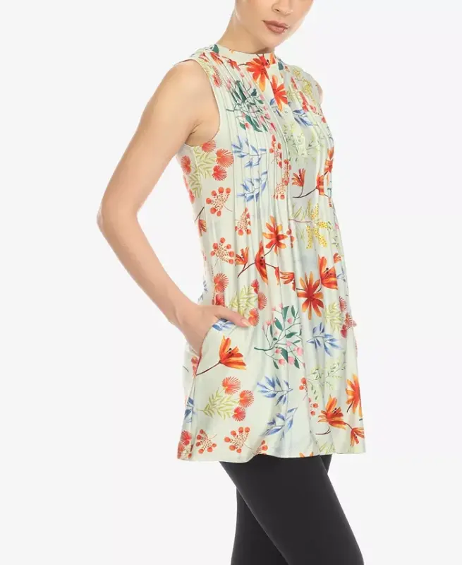 Women's Floral Sleeveless Tunic Top - 3