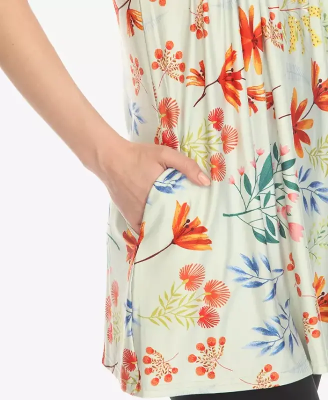 Women's Floral Sleeveless Tunic Top - 4