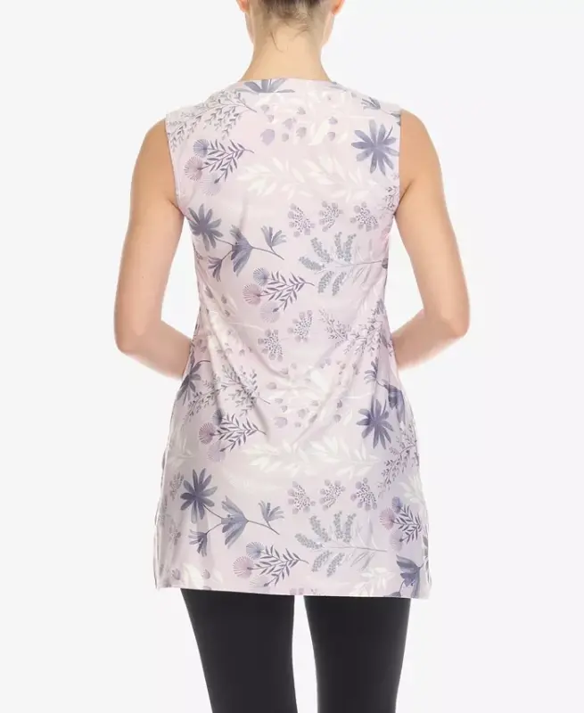 Women's Floral Sleeveless Tunic Top-Lavender - 2
