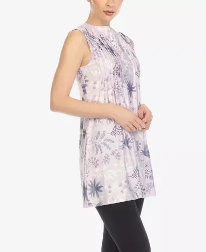 Women's Floral Sleeveless Tunic Top-Lavender - 3