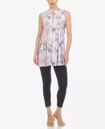 Women's Floral Sleeveless Tunic Top-Lavender - 5