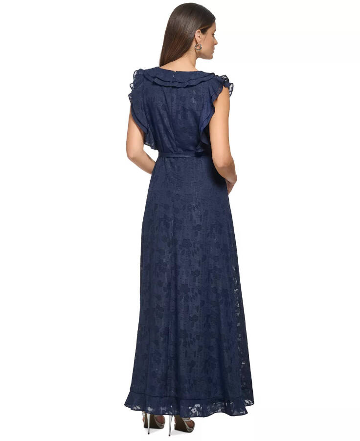 Women's Flutter-Sleeve Ruffle-Front Tie-Waist Gown Spring Navy - 2