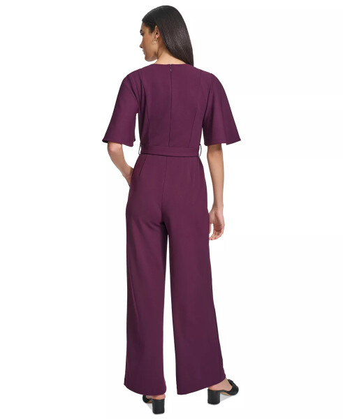 Women's Flutter-Sleeve Wide-Leg Jumpsuit Aubergine - 2