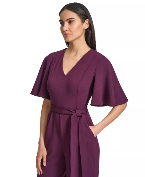 Women's Flutter-Sleeve Wide-Leg Jumpsuit Aubergine - 3