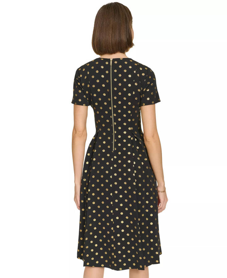 Women's Foil-Print Pleated Midi Dress Black/Gold - 2