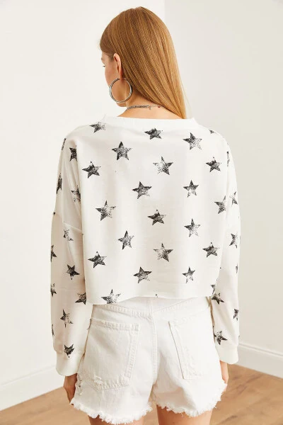 Women's Foil White Printed Crop Slim Sweatshirt SWT-19000652 - 6