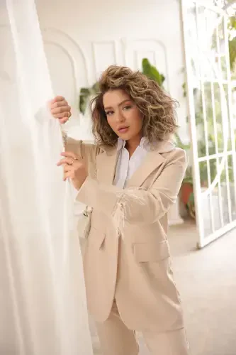 Women's Fringe Blazer and Pants Set - 3