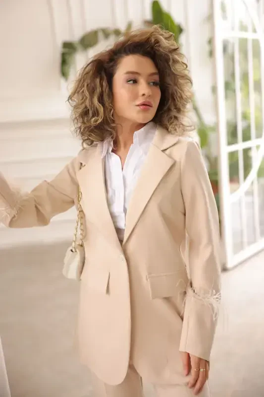 Women's Fringe Blazer and Pants Set - 4