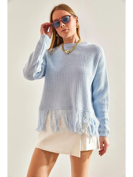 Women's Fringe Trimmed Knit Sweater - 5