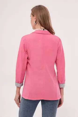 Women's Fuchsia Arm Striped Single Button Jacket ARM-22K001122-Fuchsia - 4