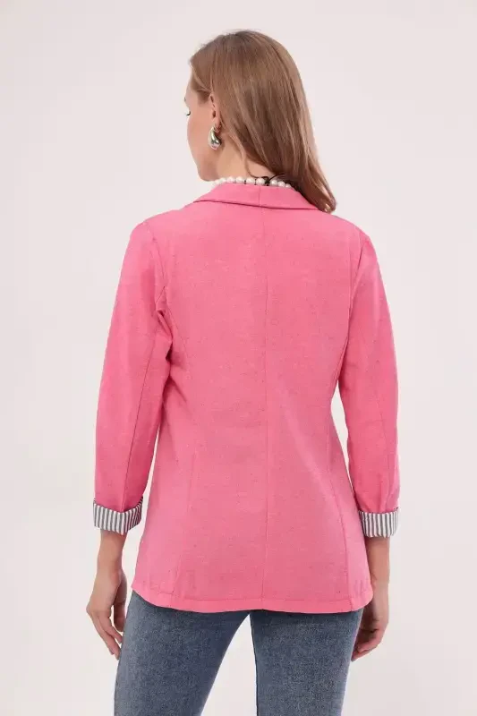 Women's Fuchsia Arm Striped Single Button Jacket ARM-22K001122-Fuchsia - 4