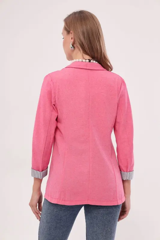 Women's Fuchsia Arm Striped Single Button Jacket ARM-22K001122-Fuchsia - 5