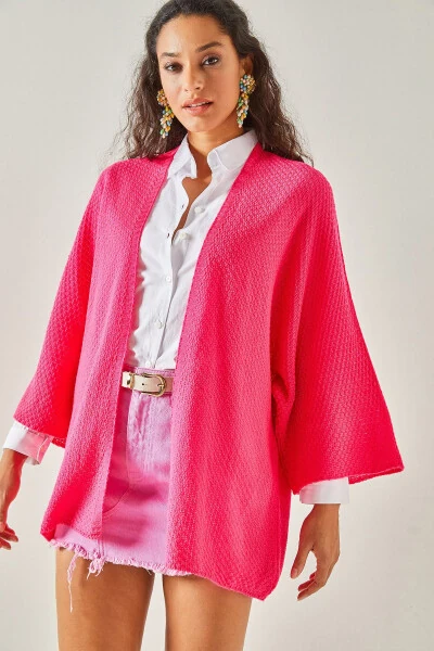 Women's Fuchsia Bat Sleeve Spring Cardigan HRK-19000057 - OLALOOK