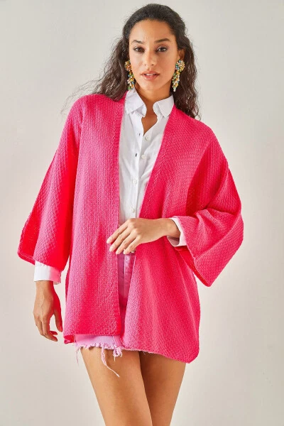 Women's Fuchsia Bat Sleeve Spring Cardigan HRK-19000057 - 4