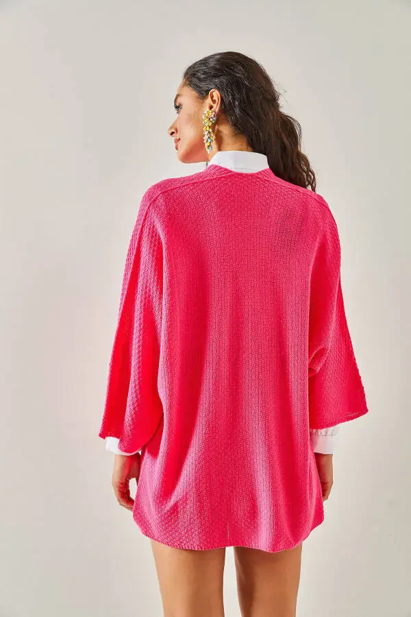 Women's Fuchsia Bat Sleeve Spring Cardigan HRK-19000057 - 5